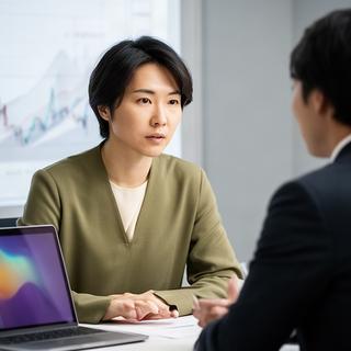 市場資料を見ながら投資方針を確認する証券アナリスト